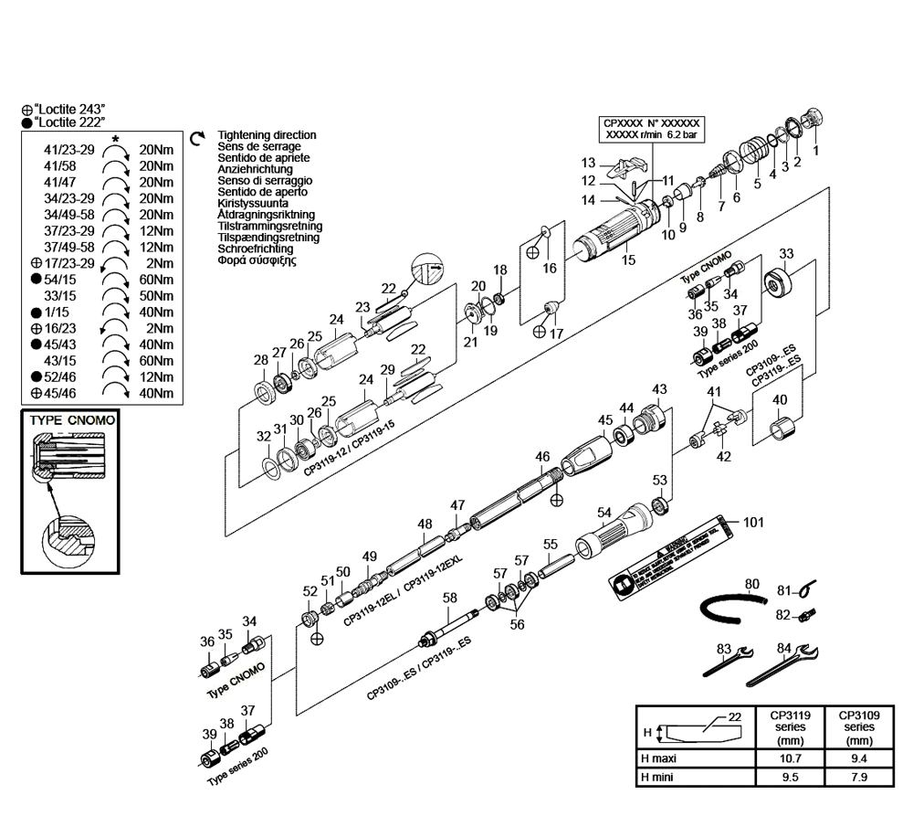 Figure 0 Diagram and Parts List for CP3109-13AC  Chicago Pneumatic Grinder